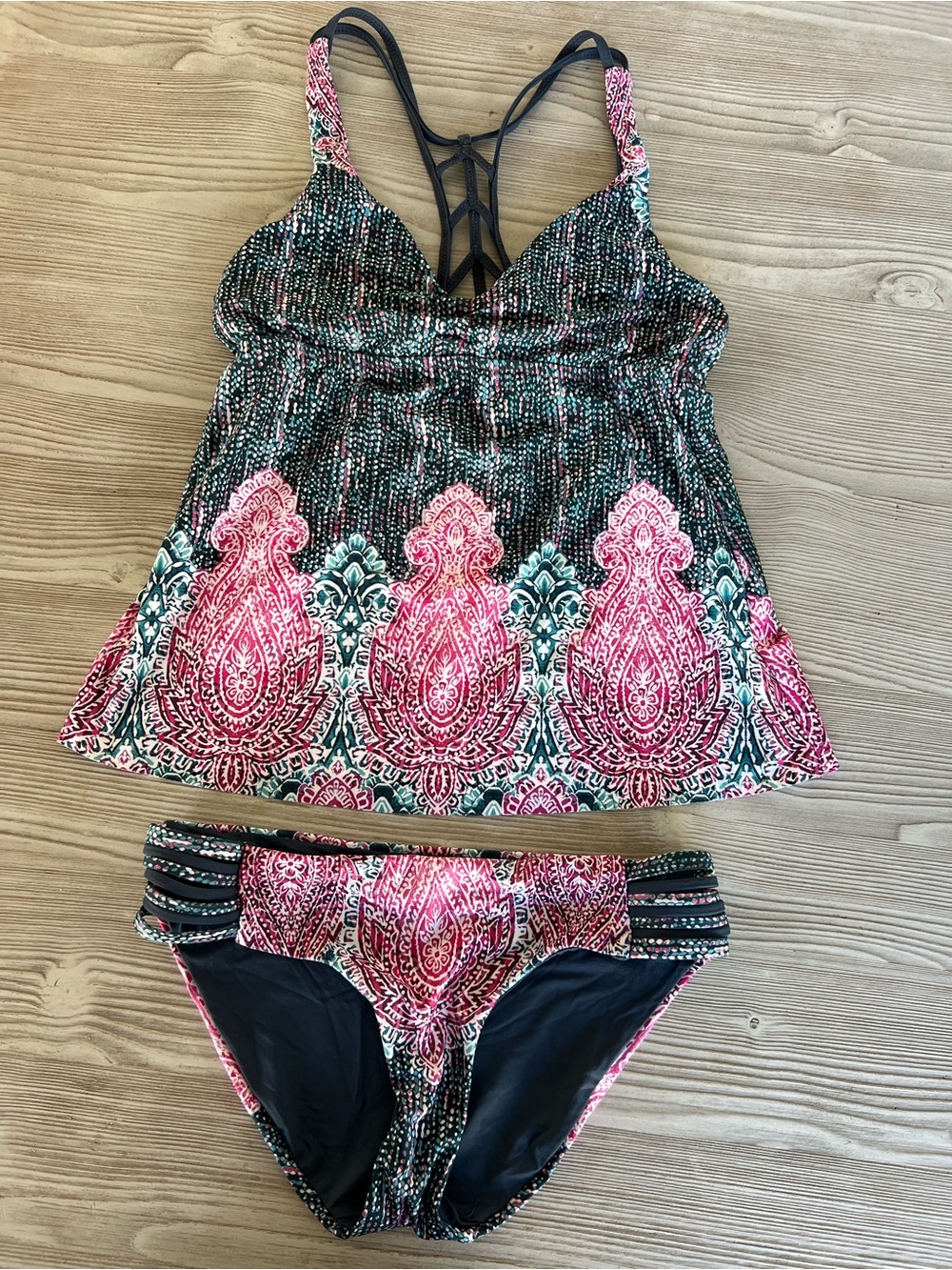 Lucky Brand Pink & Black Printed Tankini Set